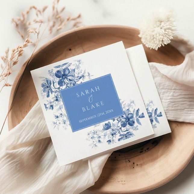 Fransk Blue Toile Blommigt Bröllop Pappersservett (Skapare uppladdad)