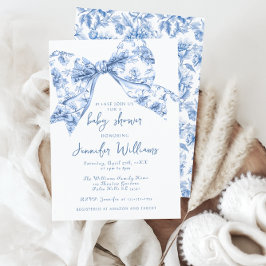 Fransk Blue Toile Bow Sweet Pojke Shower Inbjudningar