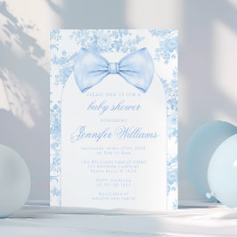 Fransk Blue Toile Bow Tie Boho Pojke Shower Inbjudningar