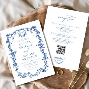 Fransk Blue Victorian QR-kod allt i ett Bröllop Inbjudningar