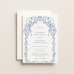 Fransk Blue Victorian Ram Bröllop Inbjudningar