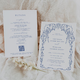Fransk Blue Victorian Ram Bröllop Inbjudningar