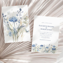 Fransk Blue Watercolor Garden Wildblommor Bröllop