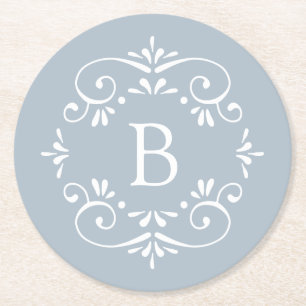 Fransk Blue - White Elegant Monogram Underlägg Papper Rund