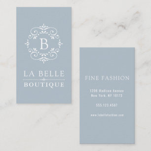 Fransk Blue - White Elegant Monogram Visitkort