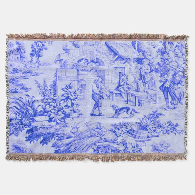 Fransk Blue White Toile Chinoiserie Rustic Stil Filt (Framsidan)