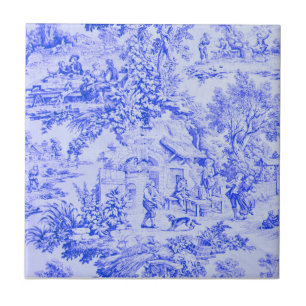 Fransk Blue White Toile Chinoiserie Rustic Stil Kakelplatta