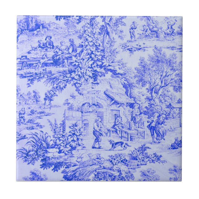 Fransk Blue White Toile Chinoiserie Rustic Stil Kakelplatta (Framsidan)