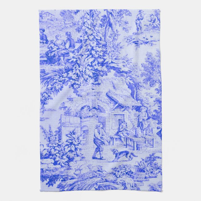Fransk Blue White Toile Chinoiserie Rustic Stil Kökshandduk (Vertikal)