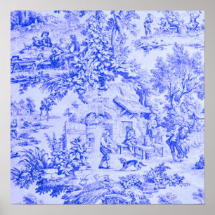Fransk Blue White Toile Chinoiserie Rustic Stil Poster