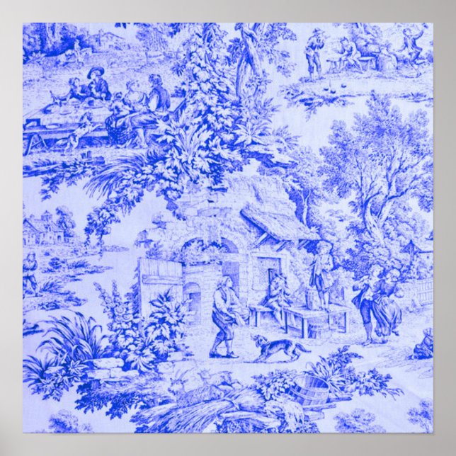 Fransk Blue White Toile Chinoiserie Rustic Stil Poster (Framsidan)