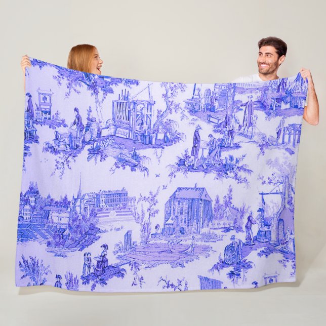Fransk Blue White Toile Chinoiserie Stil Rustic Fleecefilt (På plats)