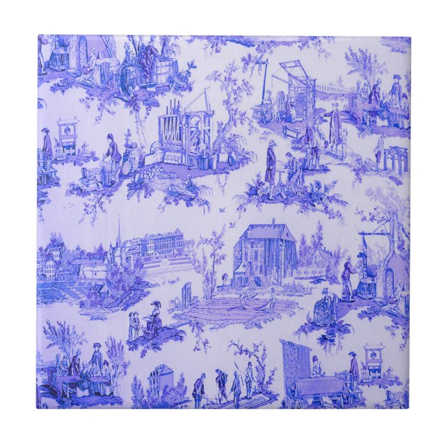 Fransk Blue White Toile Chinoiserie Stil Rustic Kakelplatta (Framsidan)