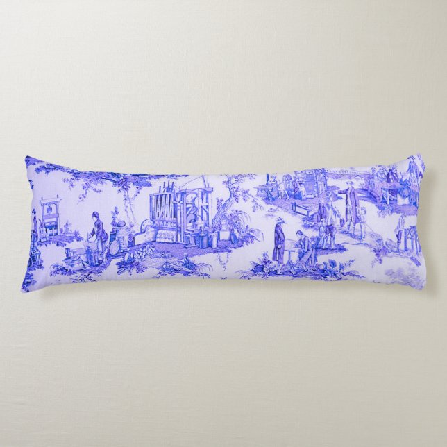 Fransk Blue White Toile Chinoiserie Stil Rustic Kroppskudde (Framsidan)