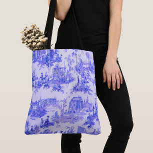 Fransk Blue White Toile Chinoiserie Stil Rustic Tygkasse