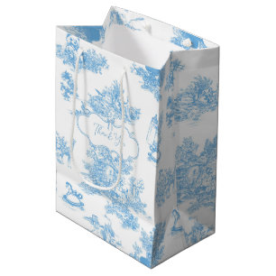Fransk Blue White Toile de Jouy Bear Baby Shower