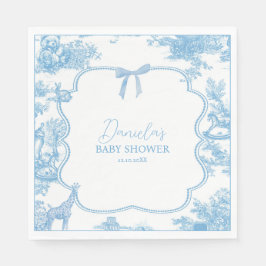 Fransk Blue White Toile de Jouy Bear Baby Shower Pappersservett