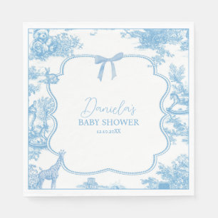 Fransk Blue White Toile de Jouy Bear Baby Shower Pappersservett