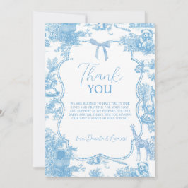 Fransk Blue White Toile de Jouy Bear Baby Shower Tack Kort