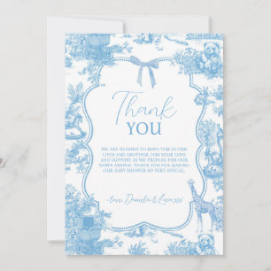 Fransk Blue White Toile de Jouy Bear Baby Shower Tack Kort