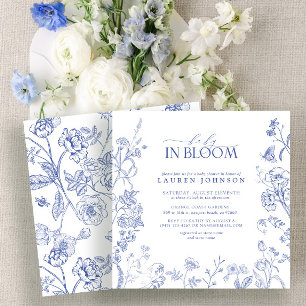 Fransk Blue & White Victorian Blommigt Baby in Blo Inbjudningar
