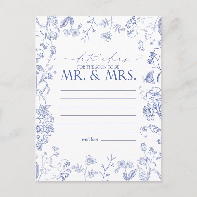 Fransk Blue & White Victorian Blommigt Date Ideas Vykort (Framsida)