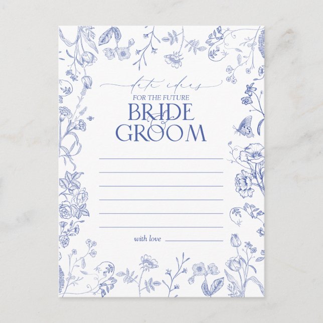 Fransk Blue & White Victorian Blommigt Date Ideas Vykort (Framsida)