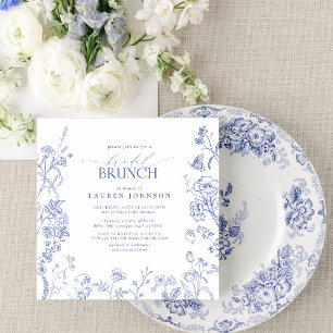 Fransk Blue & White Victorian Blommigt Möhippa Bru Inbjudningar
