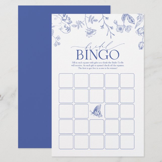 Fransk Blue & White Victorian Möhippa Bingo Game (Fram/baksida)