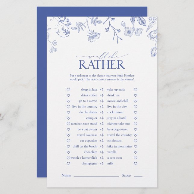 Fransk Blue & White Victorian Möhippa Game (Fram/baksida)