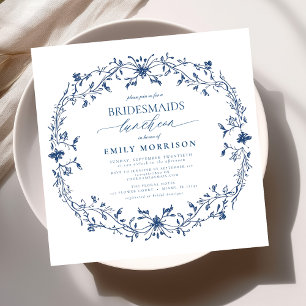 Fransk Blue & White Victorian Möhippa Luncheon Inbjudningar