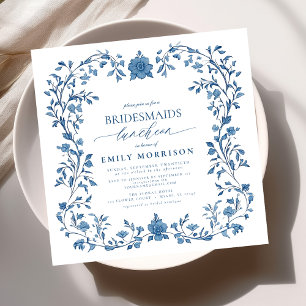 Fransk Blue & White Victorian Möhippa Luncheon Inbjudningar