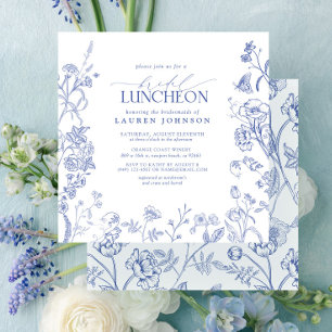 Fransk Blue & White Victorian Möhippa Luncheon Inbjudningar
