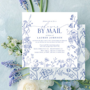 Fransk Blue & White Victorian Möhippa Mail Inbjudningar