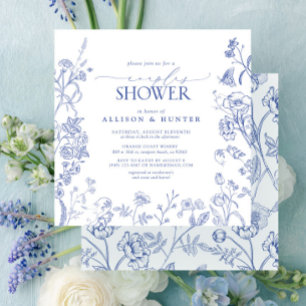 Fransk Blue & White Victorian Par Shower Inbjudningar