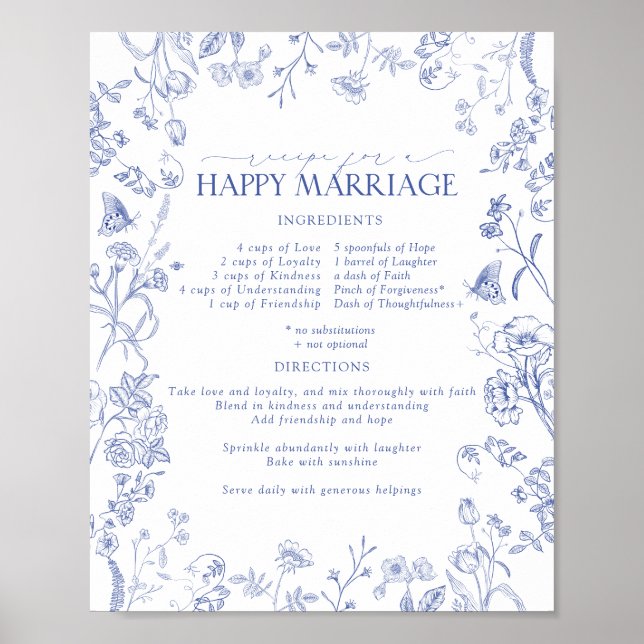 Fransk Blue White Victorian Recipe Lycklig Gifterm Poster (Framsidan)