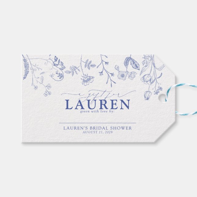 Fransk Blue & White Victorian Shower No Wrap Presentetikett (Framsidan (Horisontell))
