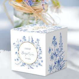 Fransk Blue Wildblommor Baptism Cube Presentaskar