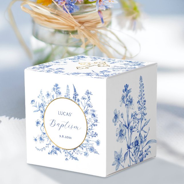 Fransk Blue Wildblommor Baptism Cube Presentaskar (Skapare uppladdad)