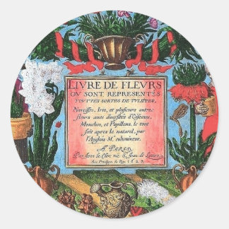 Fransk botaniska illustrationer runt klistermärke