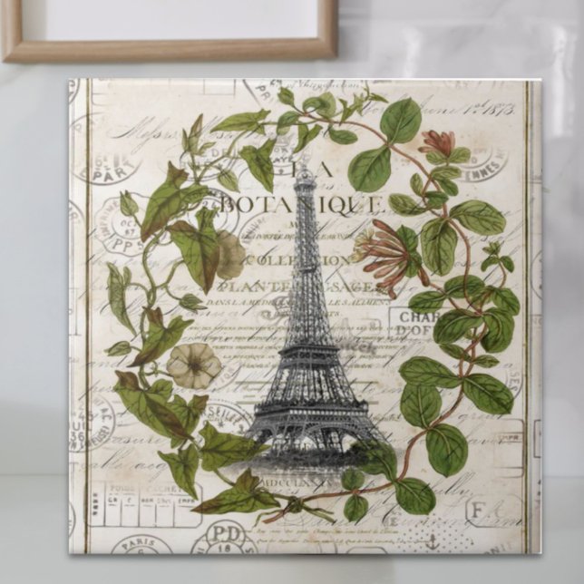 fransk botaniska vivel löv paris eiffel torn kakelplatta (french botanical ivy leaves paris eiffel tower ceramic tile)