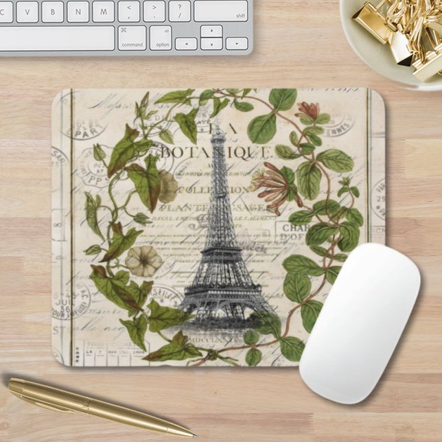 fransk botaniska vivel löv paris eiffel torn musmatta (french botanical ivy leaves paris eiffel tower mouse pad)
