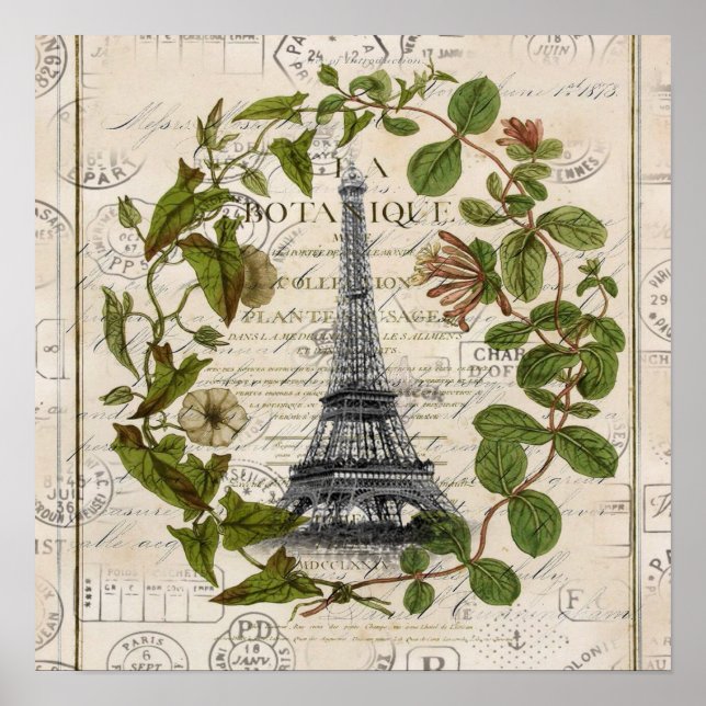 fransk botaniska vivel löv paris eiffel torn poster (Framsidan)