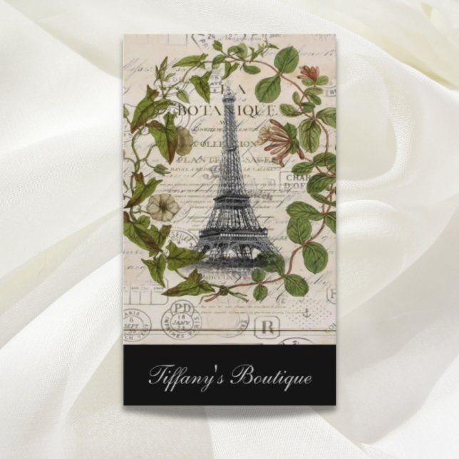 fransk botaniska vivel löv paris eiffel torn visitkort (french botanical ivy leaves paris eiffel tower business card)