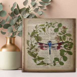 fransk botaniskt löv modern vintage drakfluga kakelplatta