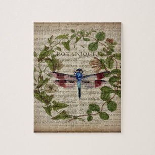 fransk botaniskt löv modern vintage drakfluga pussel
