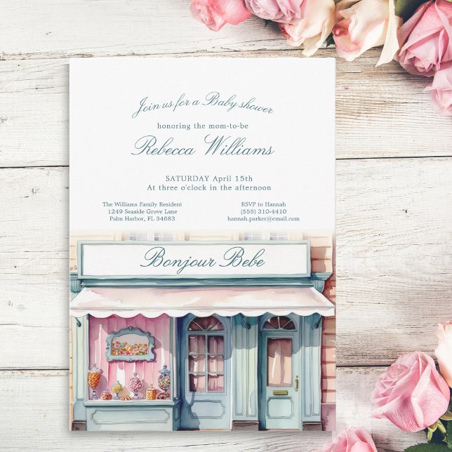Fransk Boutique Bonjour Bebe Baby-dusch Inbjudningar (Skapare uppladdad)