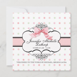 Fransk Bow Damask Swirl Birth Announcement Girl Meddelande