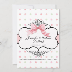 Fransk Bow Swirl Damask Girl Birth Meddelande