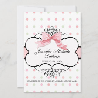 Fransk Bow Swirl Damask Girl Birth Meddelande